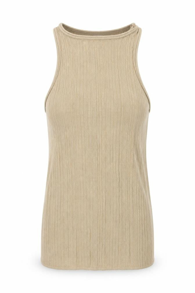 H&M Women’s Beige Ribbed Knit High Neck Sleeveless Tank Top Size S