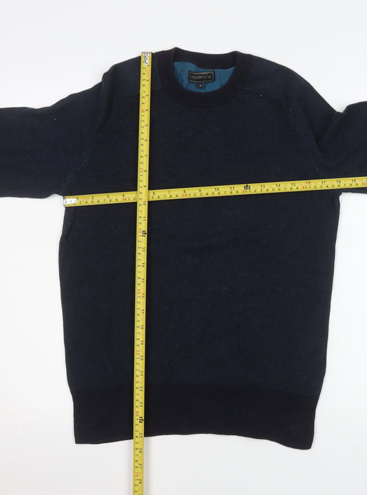 Howick Men Blue Cotton Crew Neck Pullover Jumper Size S
