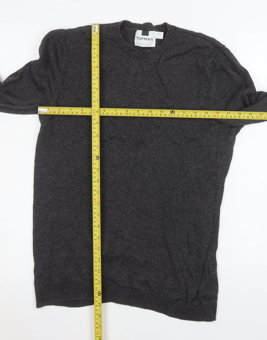 Topman Mens Grey Cotton Crew Neck Jumper Size S Regular Fit