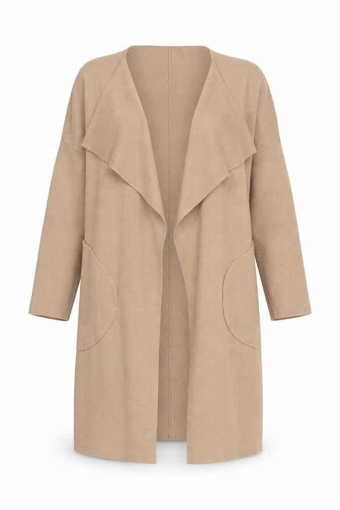 SNDYS. Women’s Beige Long Knit Coatigan S Lightweight Open Front