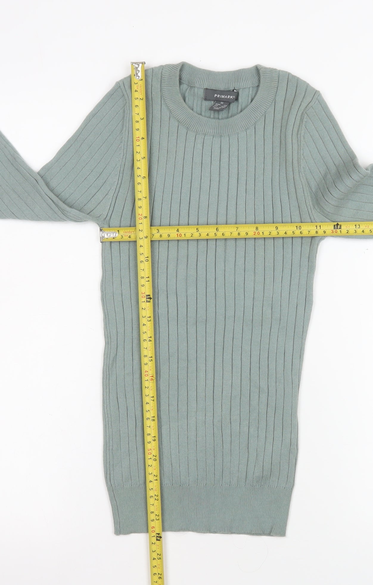 Primark Women’s Green Ribbed Crew Neck Pullover Jumper XS