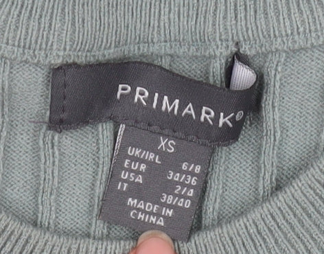Primark Women’s Green Ribbed Crew Neck Pullover Jumper XS