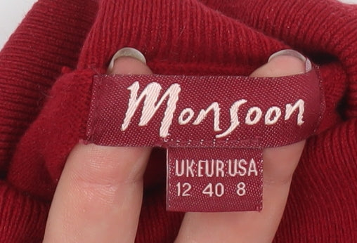 Monsoon Women’s Red Roll Neck Cotton Blend Jumper Size 12