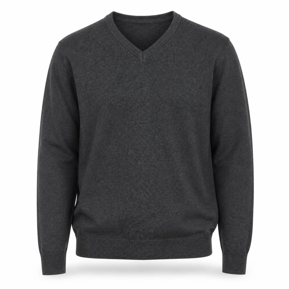 Marks and Spencer Men's Grey Cotton V-Neck Jumper M