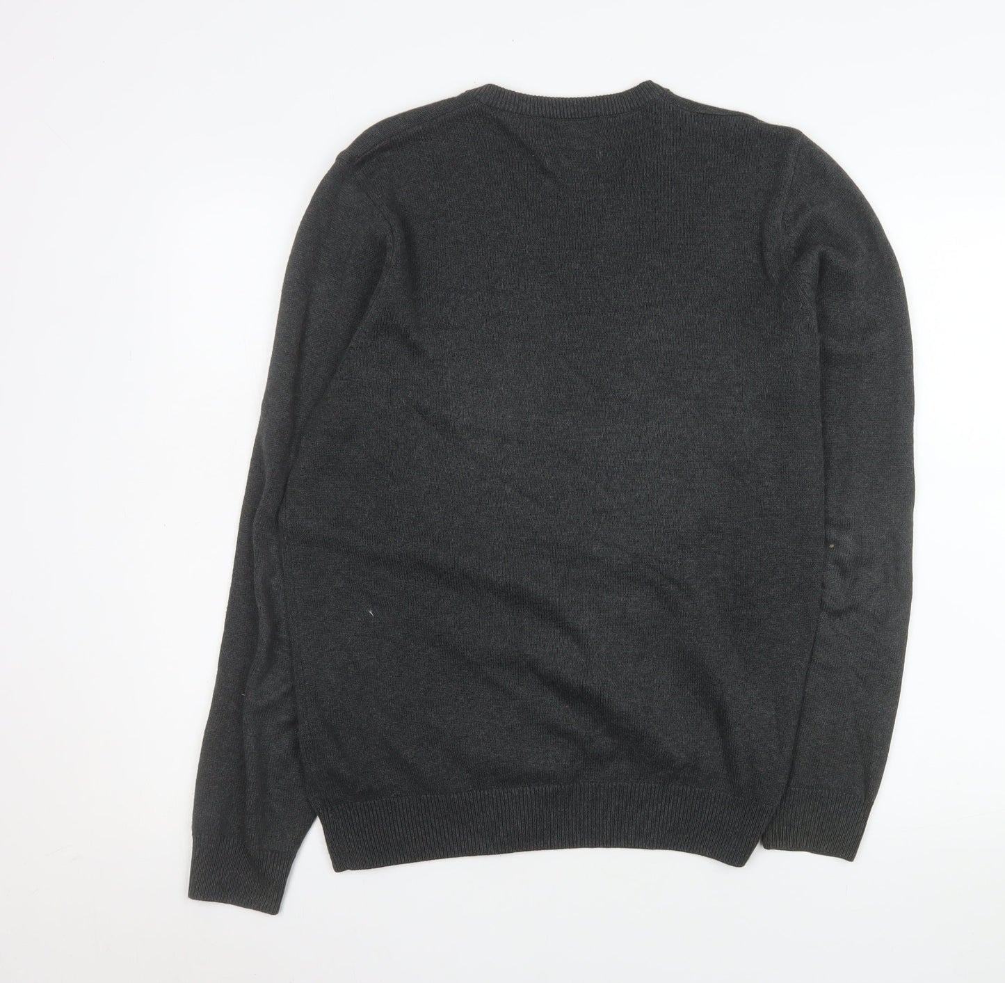 Marks and Spencer Men's Grey Cotton V-Neck Jumper M