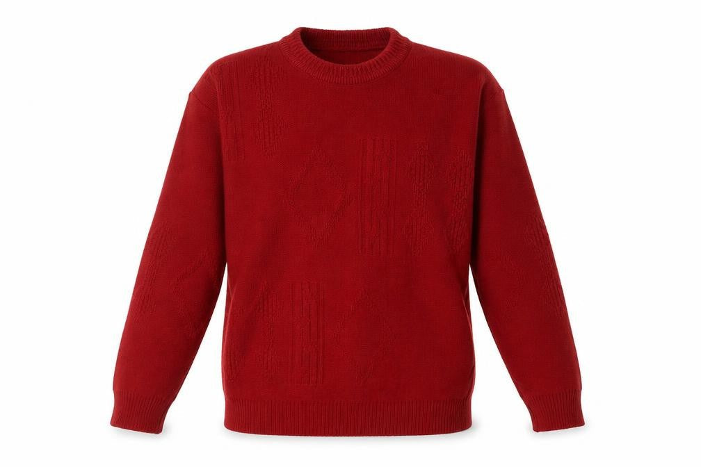 Marks and Spencer Men’s Red Acrylic Geometric Pullover Jumper Medium