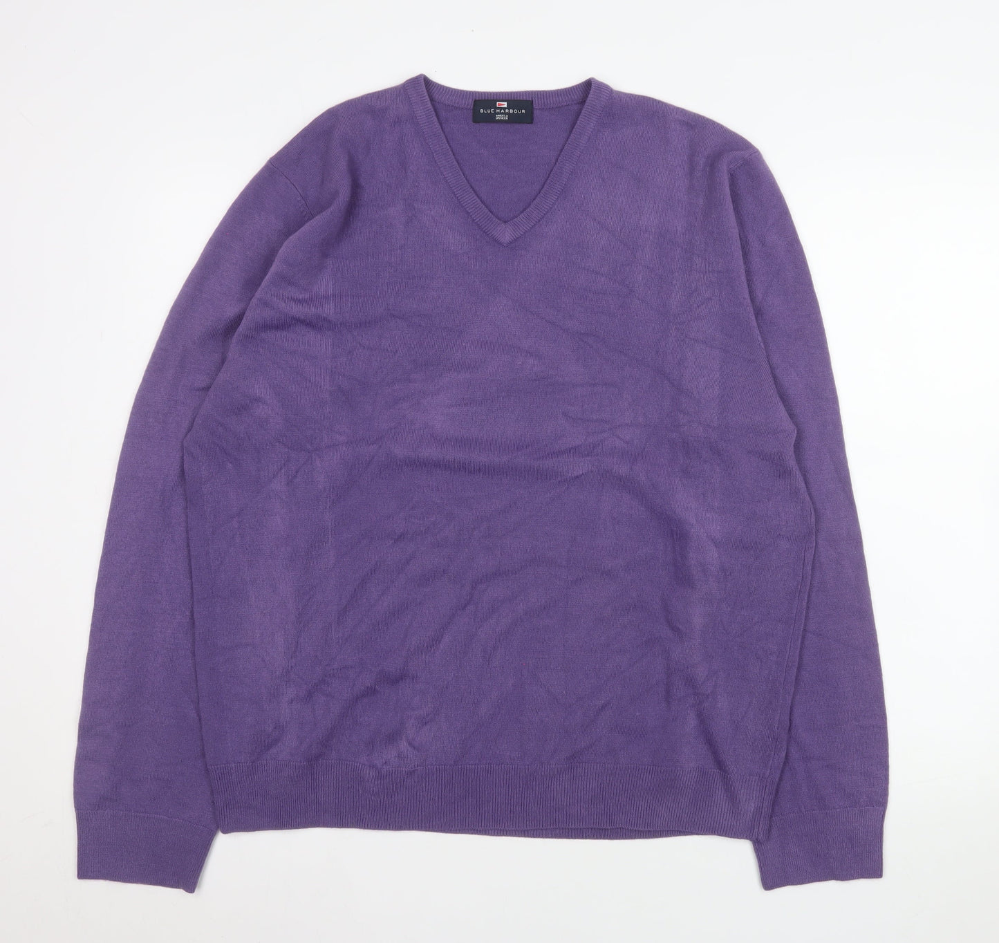 Marks and Spencer Men's Purple XL V-Neck Acrylic Jumper