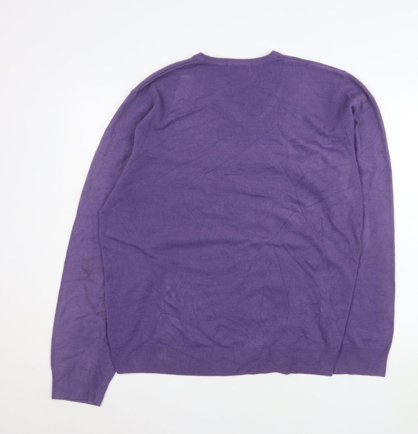 Marks and Spencer Men's Purple XL V-Neck Acrylic Jumper