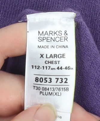 Marks and Spencer Men's Purple XL V-Neck Acrylic Jumper