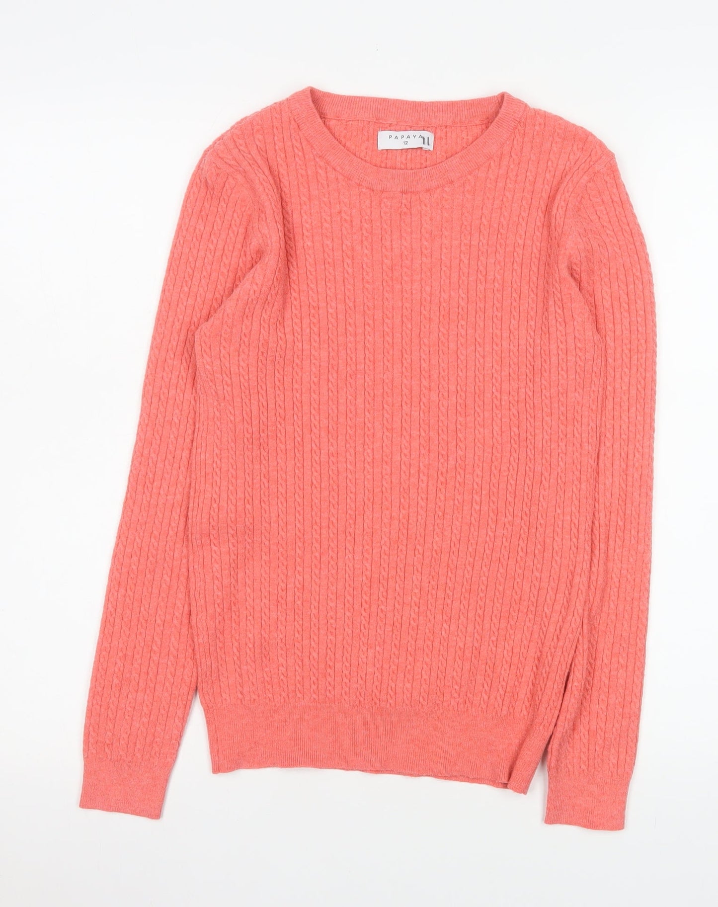 Papaya Women’s Pink Cable-Knit Crew Neck Jumper Size 12