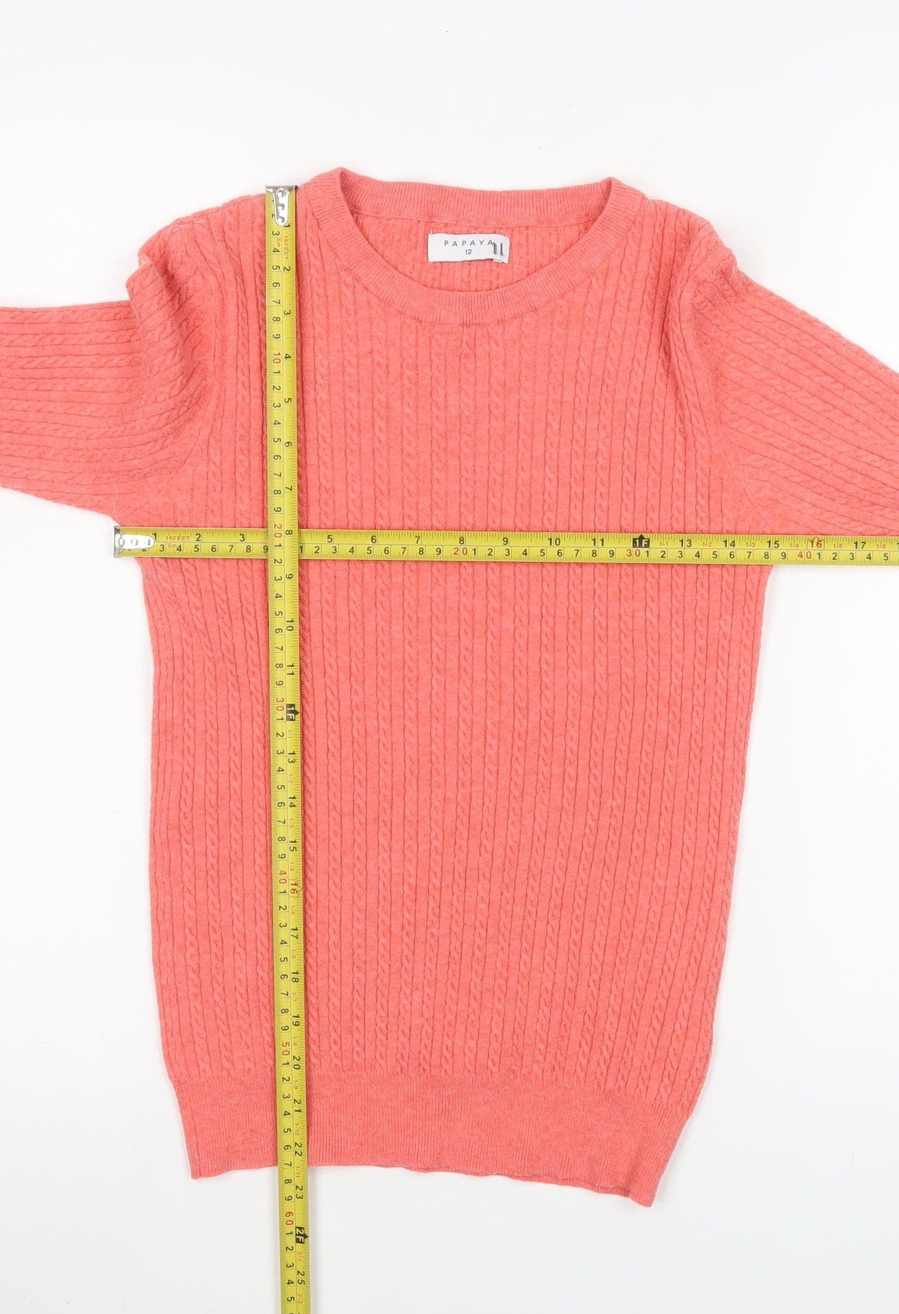 Papaya Women’s Pink Cable-Knit Crew Neck Jumper Size 12