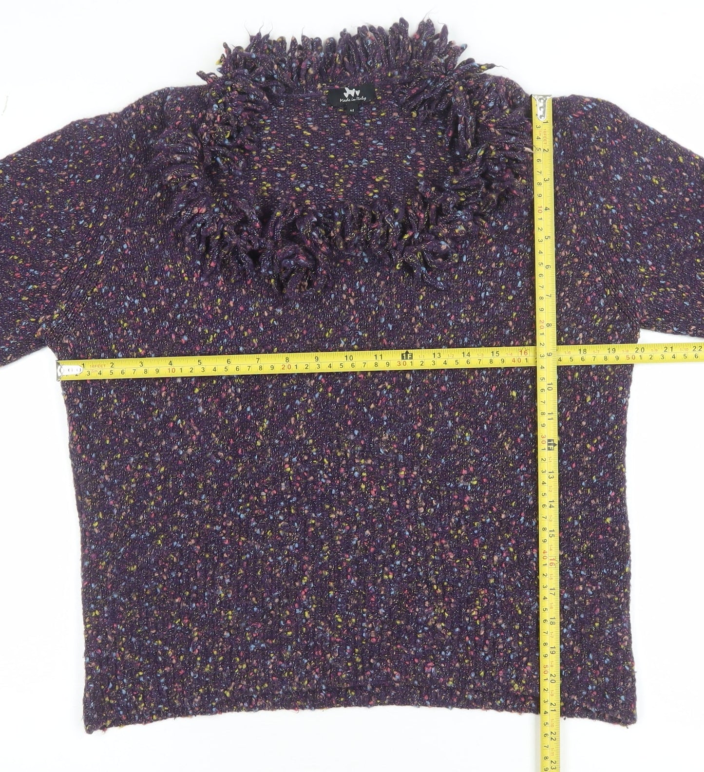 Marks and Spencer Per Una Women Purple Multicoloured XL Fringe Wool Jumper