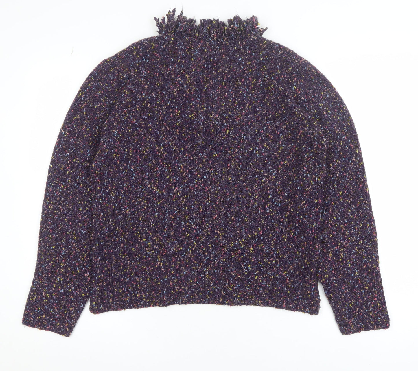 Marks and Spencer Per Una Women Purple Multicoloured XL Fringe Wool Jumper