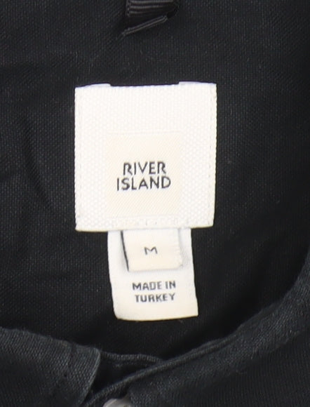 River Island Men's Black Cotton Button-Up Long Sleeve Shirt Size M