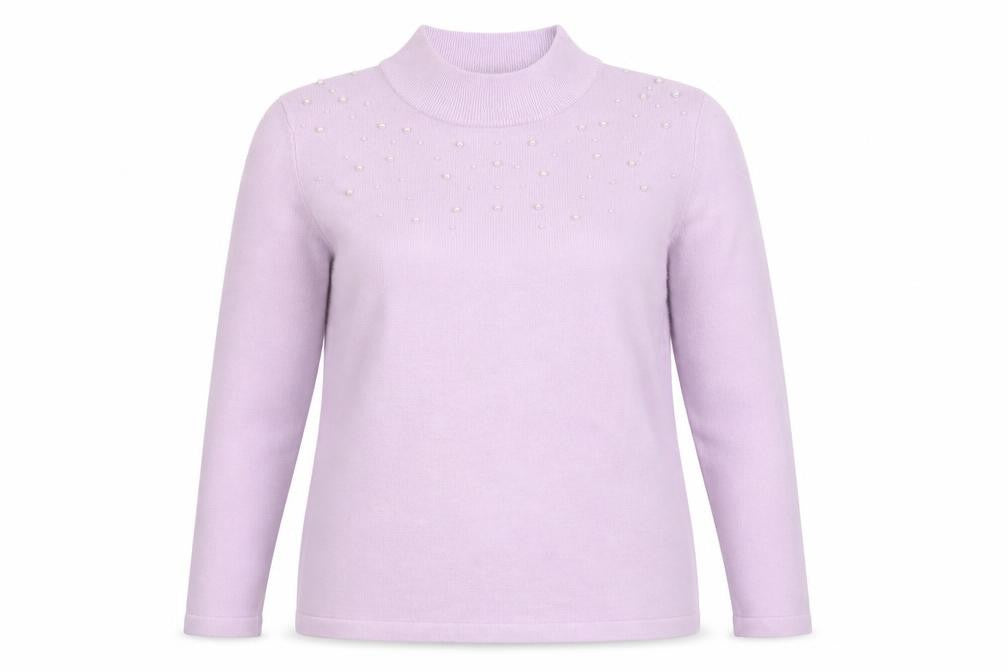 Damart Women's Purple Beaded Mock Neck Knit Jumper Size M