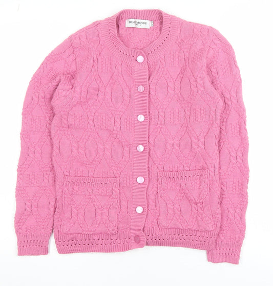 Beaumonde Girls Pink Cable Knit Button Cardigan 10-12 Years Polyester Blend