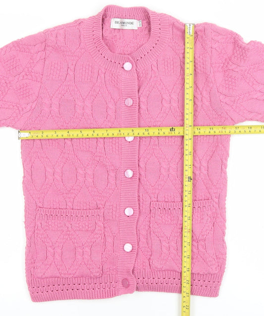 Beaumonde Girls Pink Cable Knit Button Cardigan 10-12 Years Polyester Blend