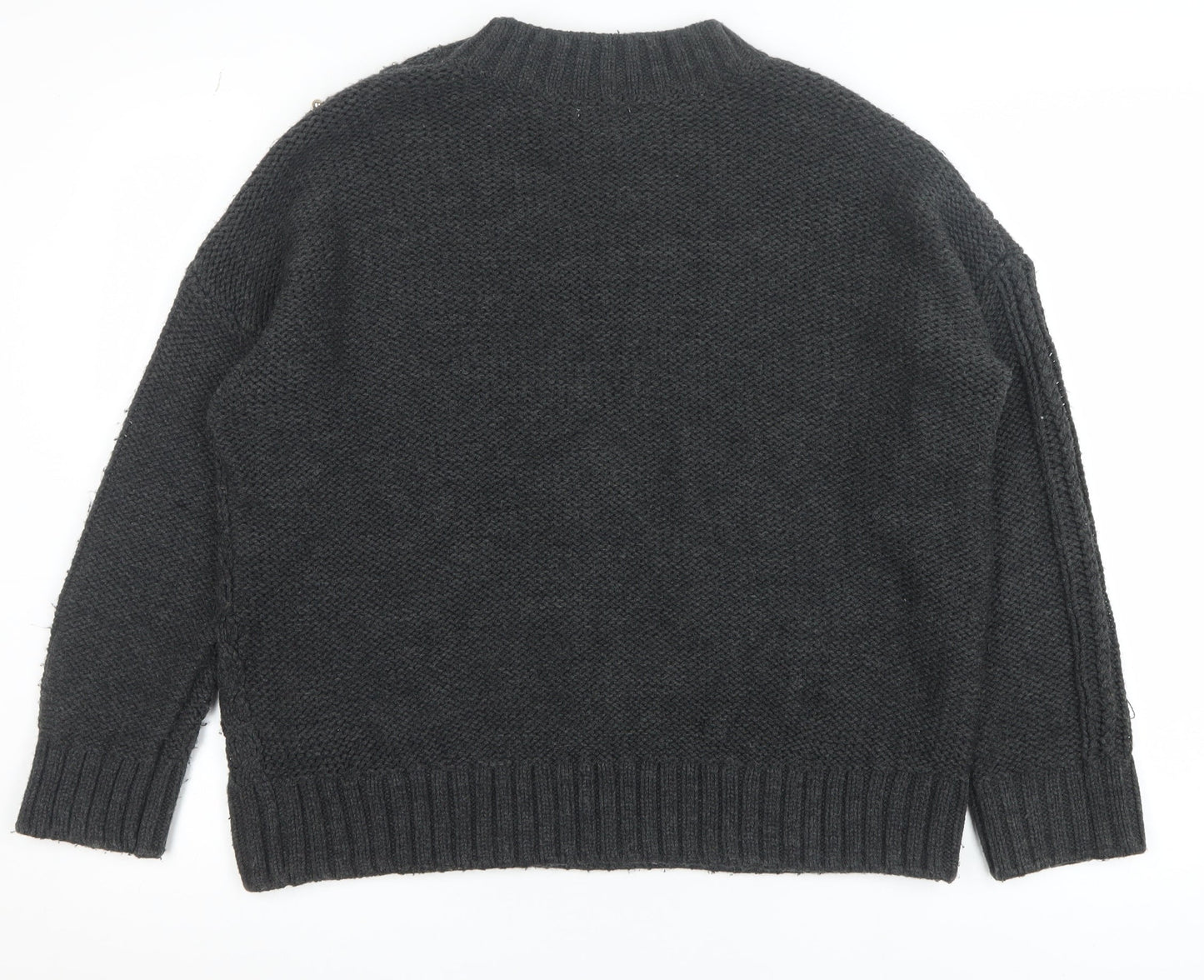 H&M Women Black Beaded Cable Knit High Neck Jumper Size 12