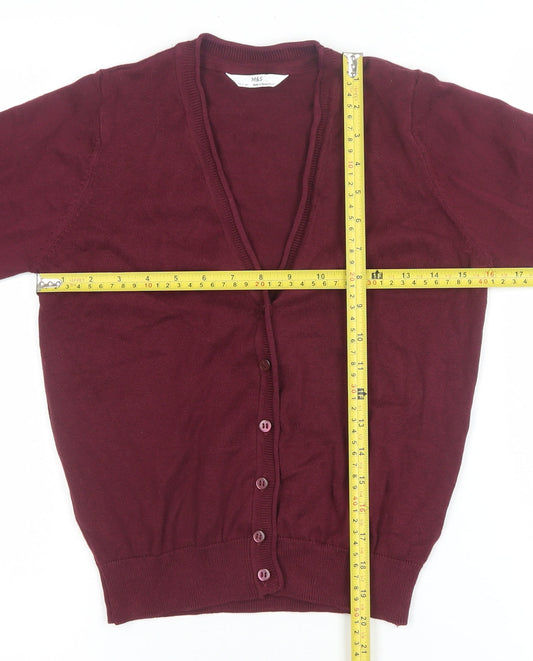 Marks and Spencer Girls Burgundy Cotton Button Cardigan 10-11 Years