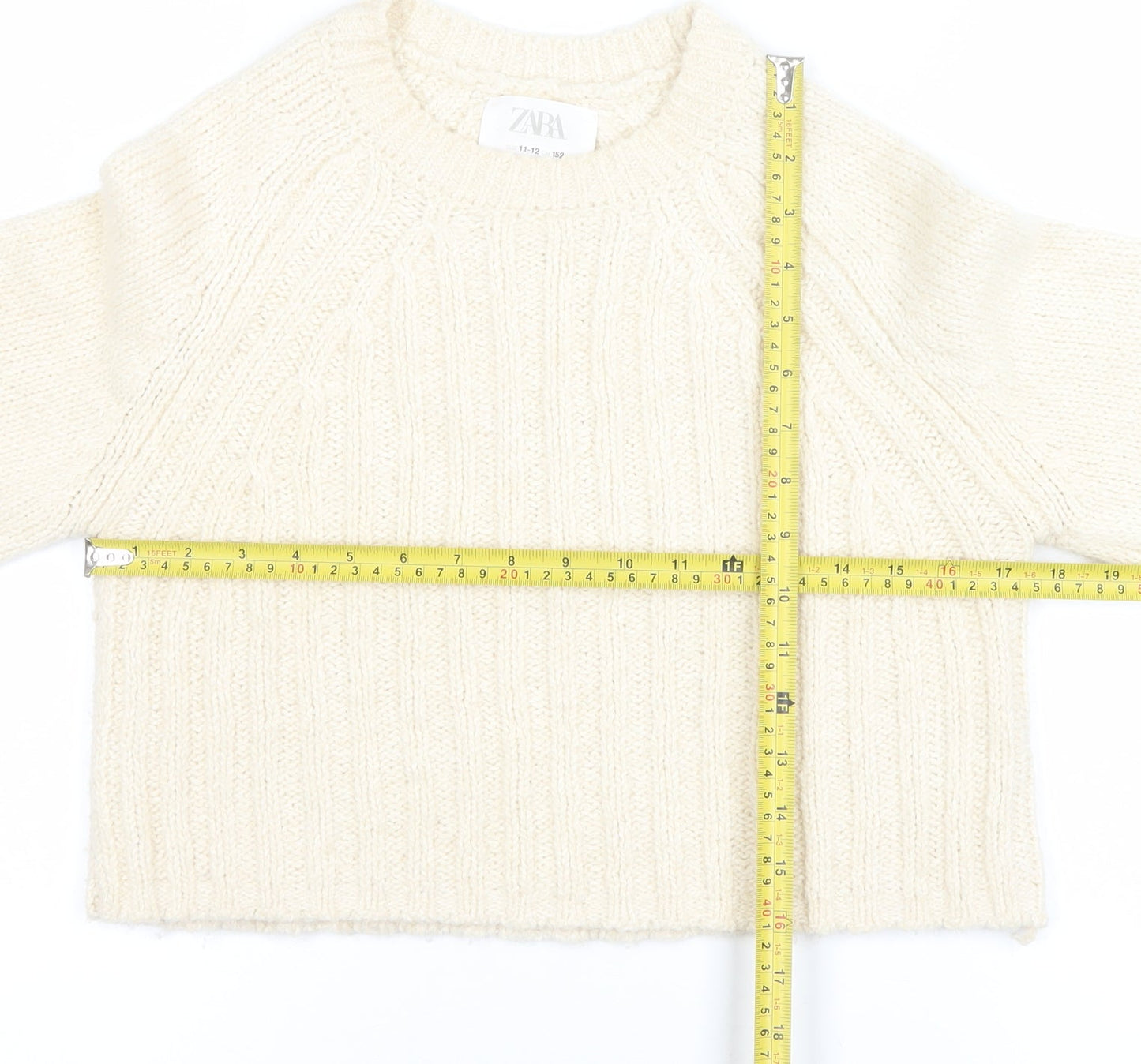 ZARA Girls Ivory Knit Pullover Jumper 11-12 Years Soft Wool Alpaca Blend
