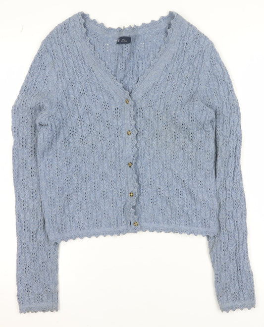 GAP Women Blue Knit Button V-Neck Cardigan Small