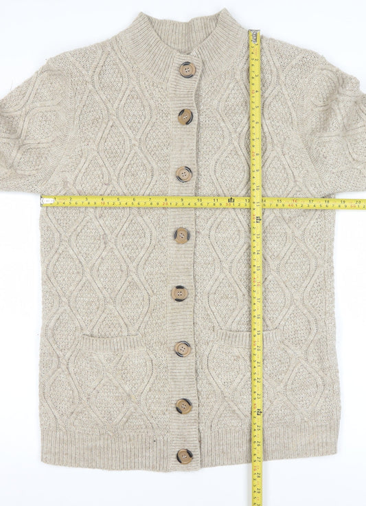 Damart Men’s Beige Cable-Knit Button Cardigan M Wool Blend