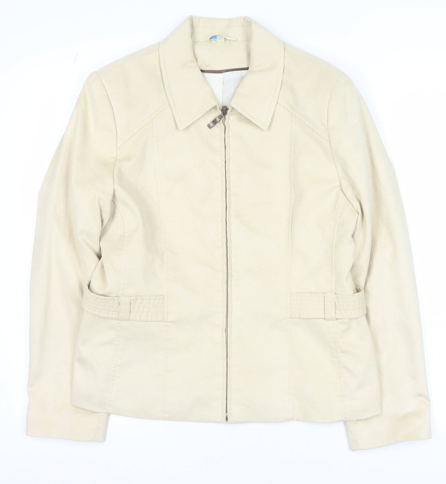 Klass Women Beige Faux Suede Short Zip Jacket Size 14