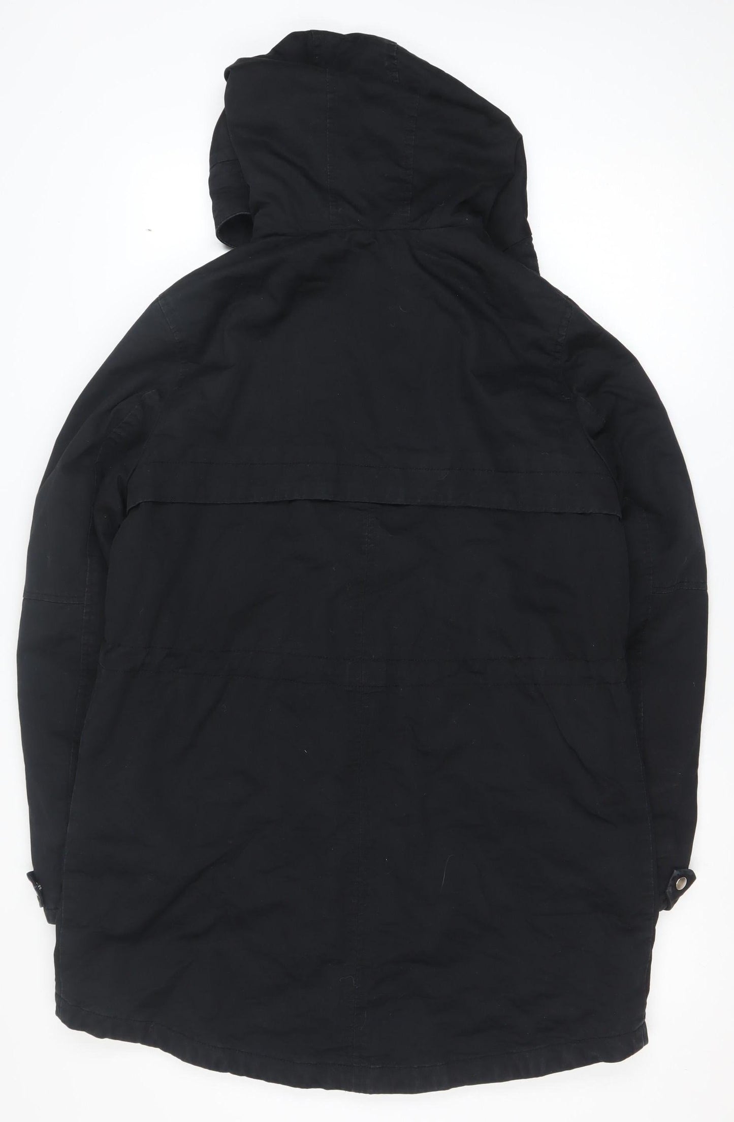 H&M Women Black Cotton Parka Coat Hooded Long M