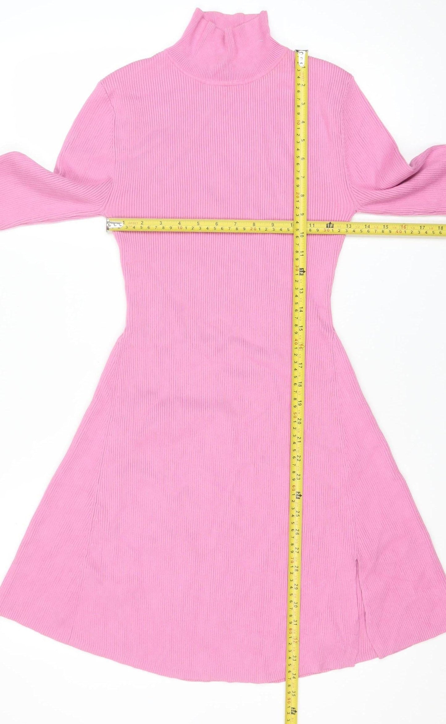 Zara Women Pink A-Line Knit High Neck Long Sleeve Dress Size 14