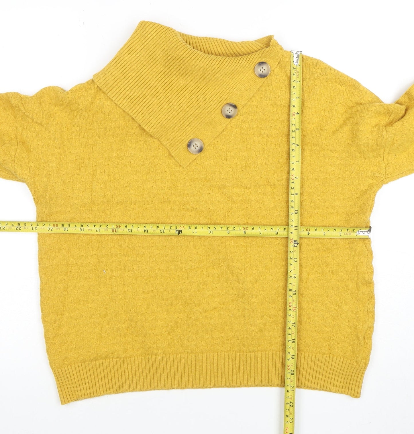 Apricot Women's Yellow Collared Button Pullover Jumper UK 12
