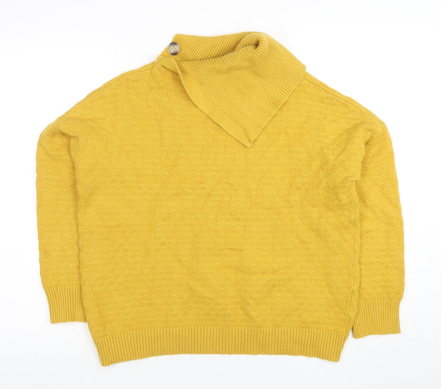 Apricot Women's Yellow Collared Button Pullover Jumper UK 12