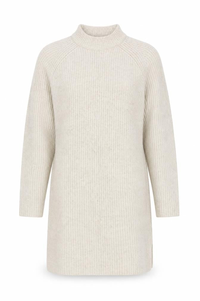 H&M Women Beige Knitted Jumper Dress S Long Sleeve High Neck