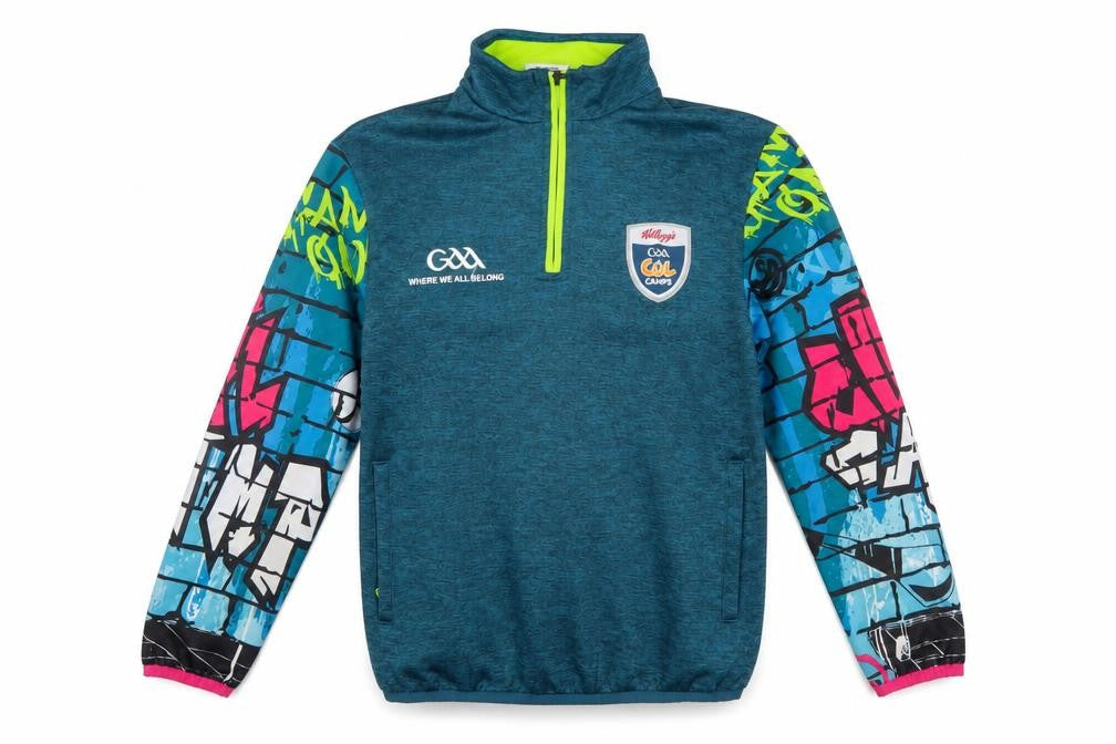 Front view of Masita boys’ blue 3-4 years 1/4 zip graphic sports sweatshirt