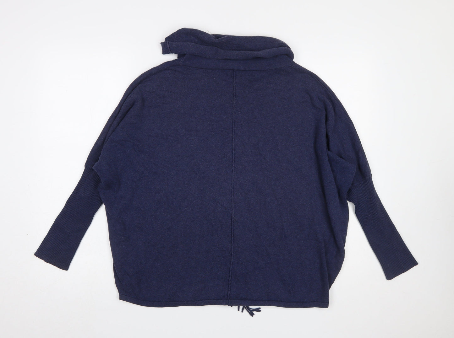 Marble Women Blue Cotton Cowl Neck Fringe Pullover Jumper Size 14
