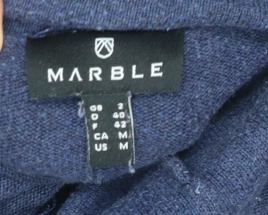 Marble Women Blue Cotton Cowl Neck Fringe Pullover Jumper Size 14