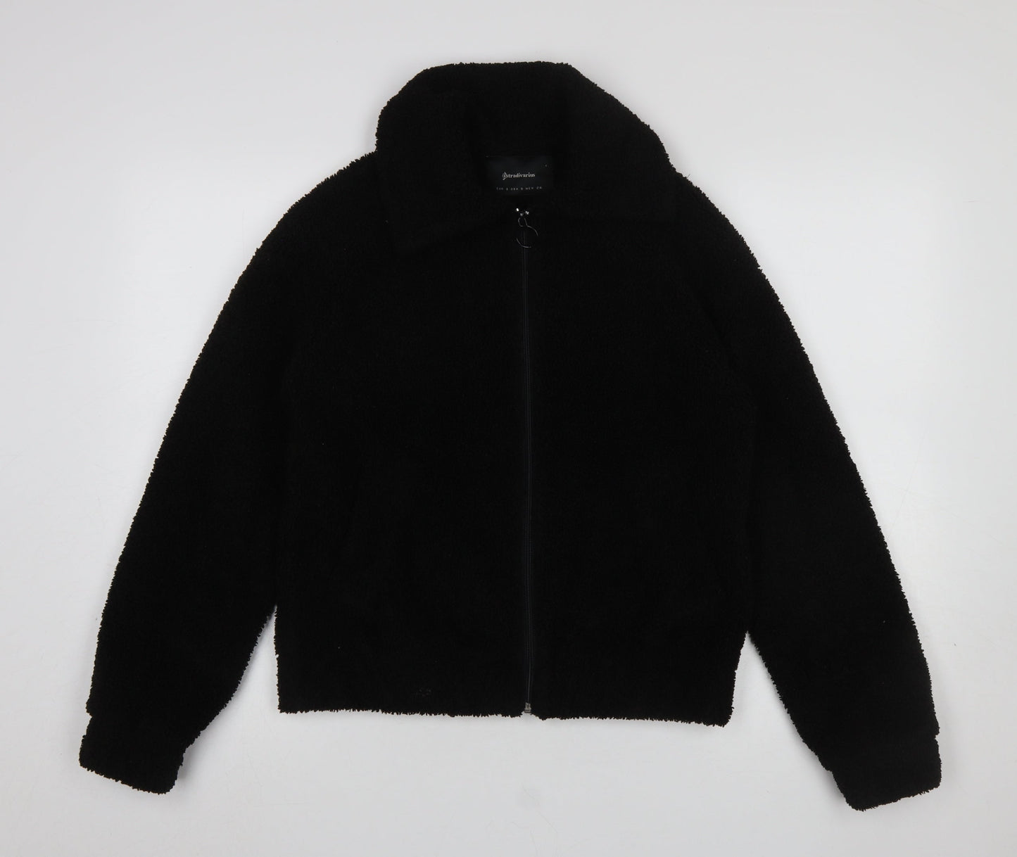 Stradivarius Women’s Black Fleece Zip Bomber Jacket Size 8
