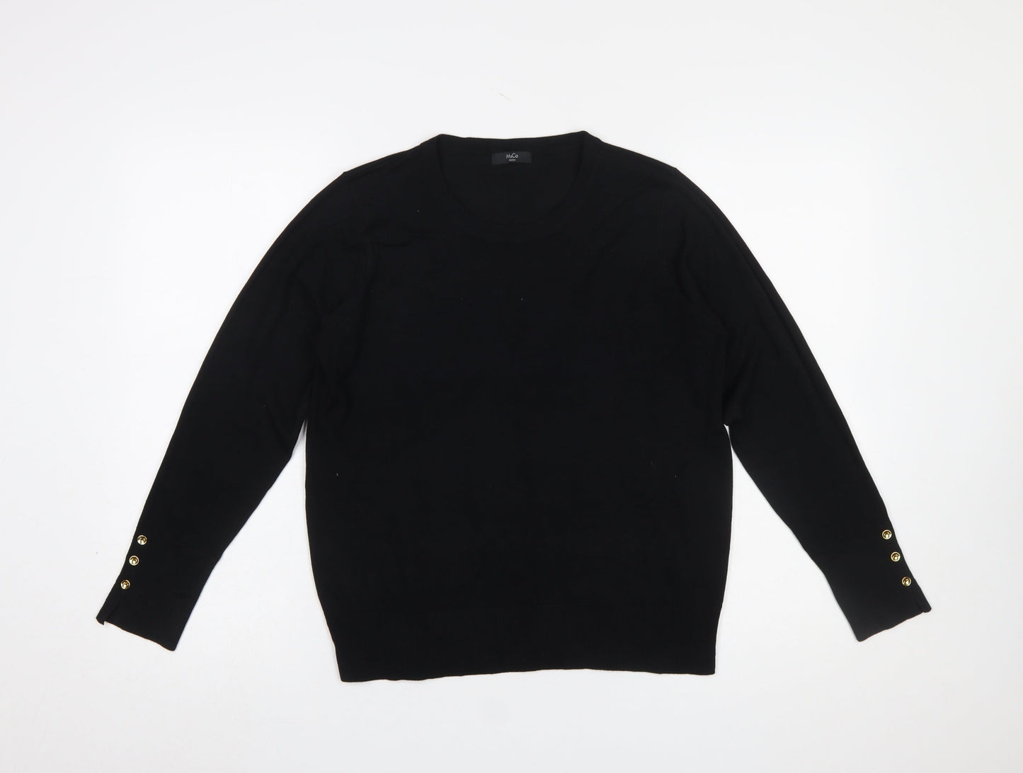 M&Co Women’s Black Crew Neck Button Sleeve Jumper Size 14