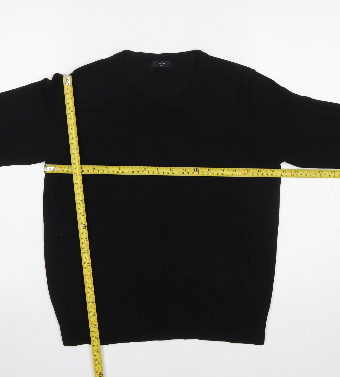 M&Co Women’s Black Crew Neck Button Sleeve Jumper Size 14