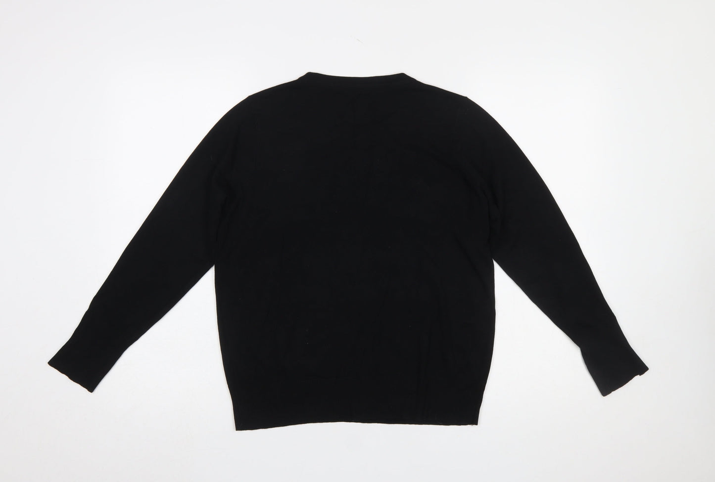 M&Co Women’s Black Crew Neck Button Sleeve Jumper Size 14