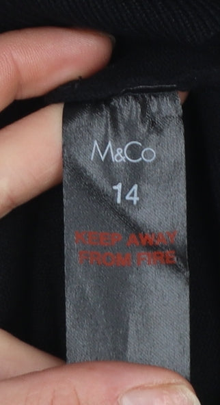 M&Co Women’s Black Crew Neck Button Sleeve Jumper Size 14
