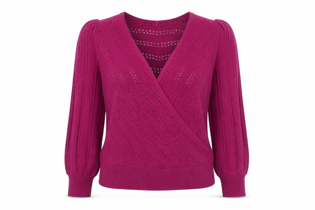Thought Women Magenta Wrap Jumper Size 12 Cotton Blend Knit V-Neck Long Sleeve