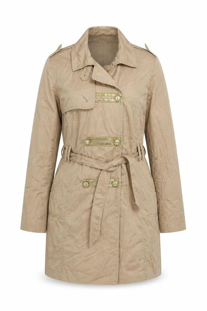 River Island Women Beige Trench Coat Size 12 Belted Mid-Length Classic Style