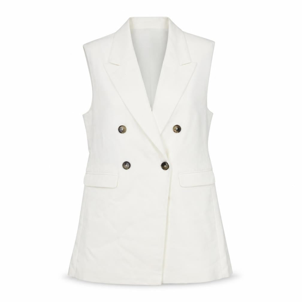 Karen Millen Women's White Sleeveless Double-Breasted Suit Waistcoat UK 6