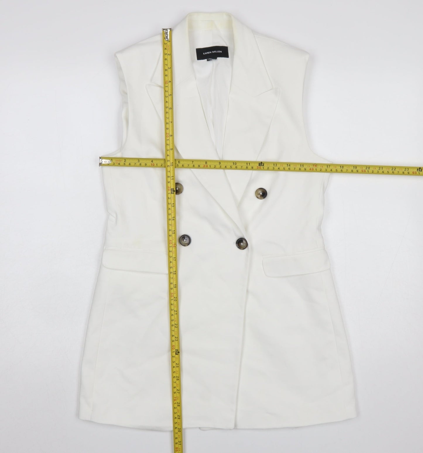 Karen Millen Women's White Sleeveless Double-Breasted Suit Waistcoat UK 6