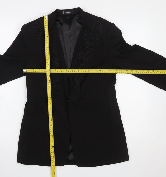 Kaleidoscope Women Black Embroidered Blazer UK 12 Single-Breasted Jacket