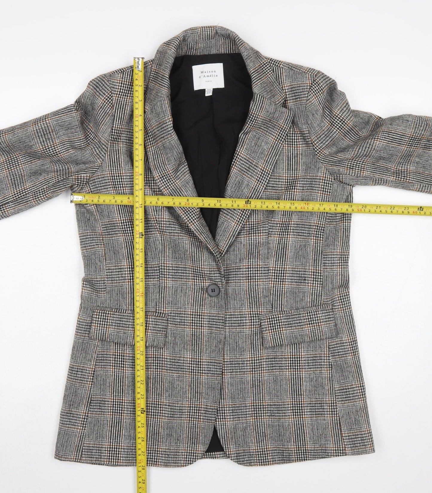 Maison d'Amélie Women's Grey Checked Wool Blend Single-Breasted Blazer XS