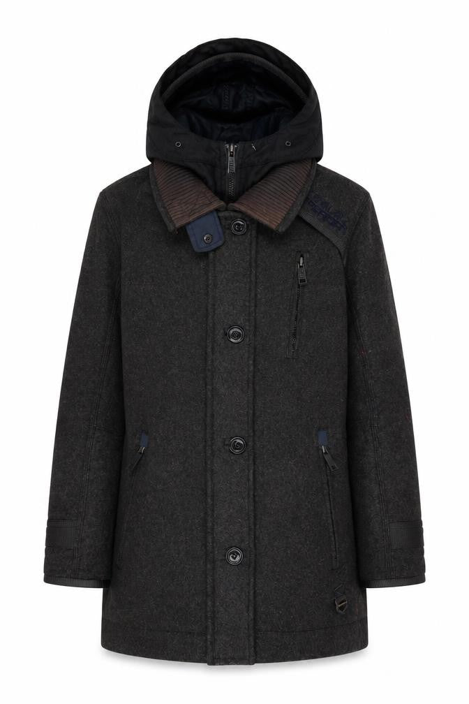Superdry Men's Grey Wool Blend Hooded Overcoat XS