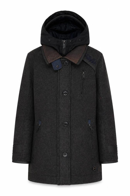 Superdry Men's Grey Wool Blend Hooded Overcoat XS