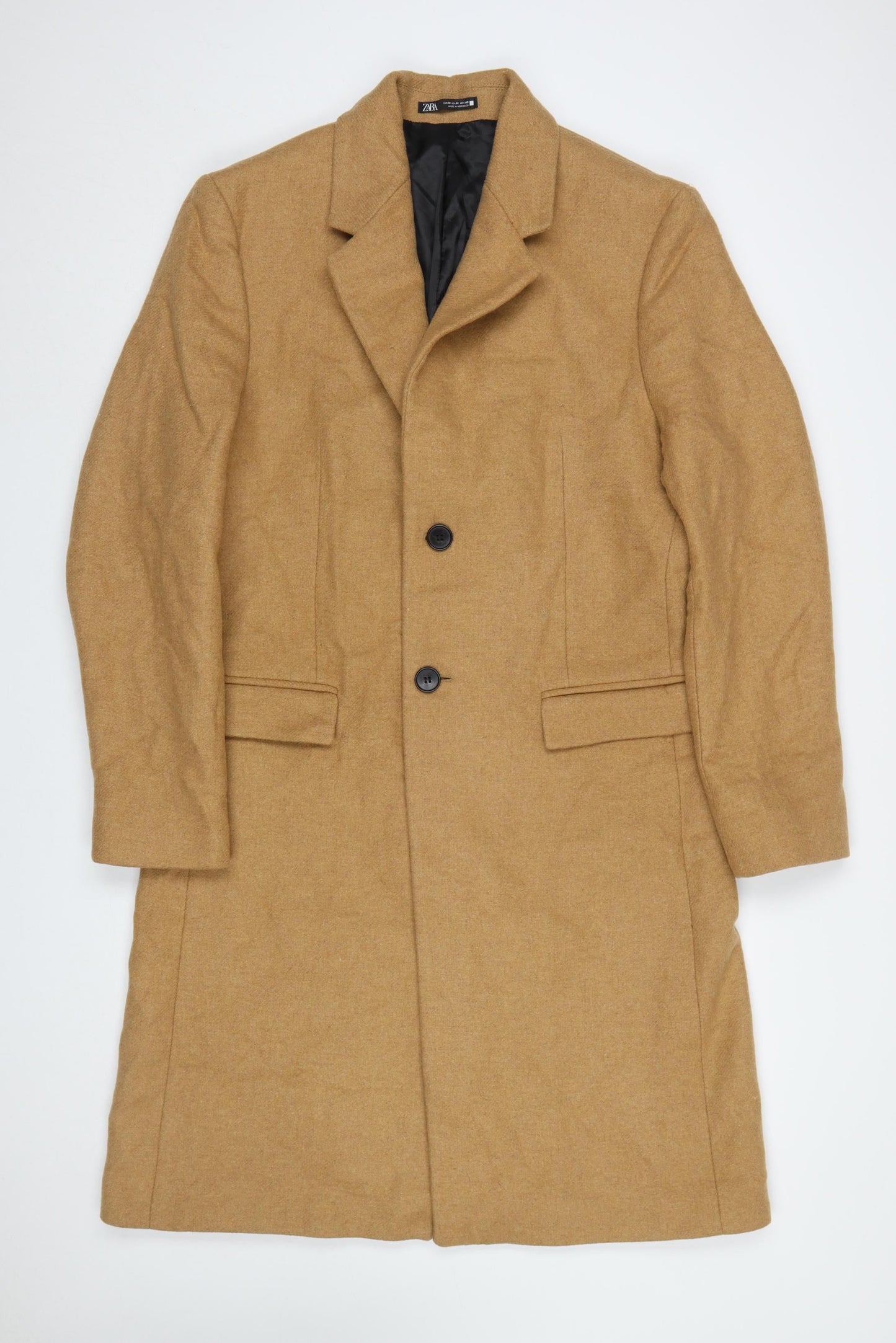 Zara Women Beige Wool Blend Long Overcoat Size 12