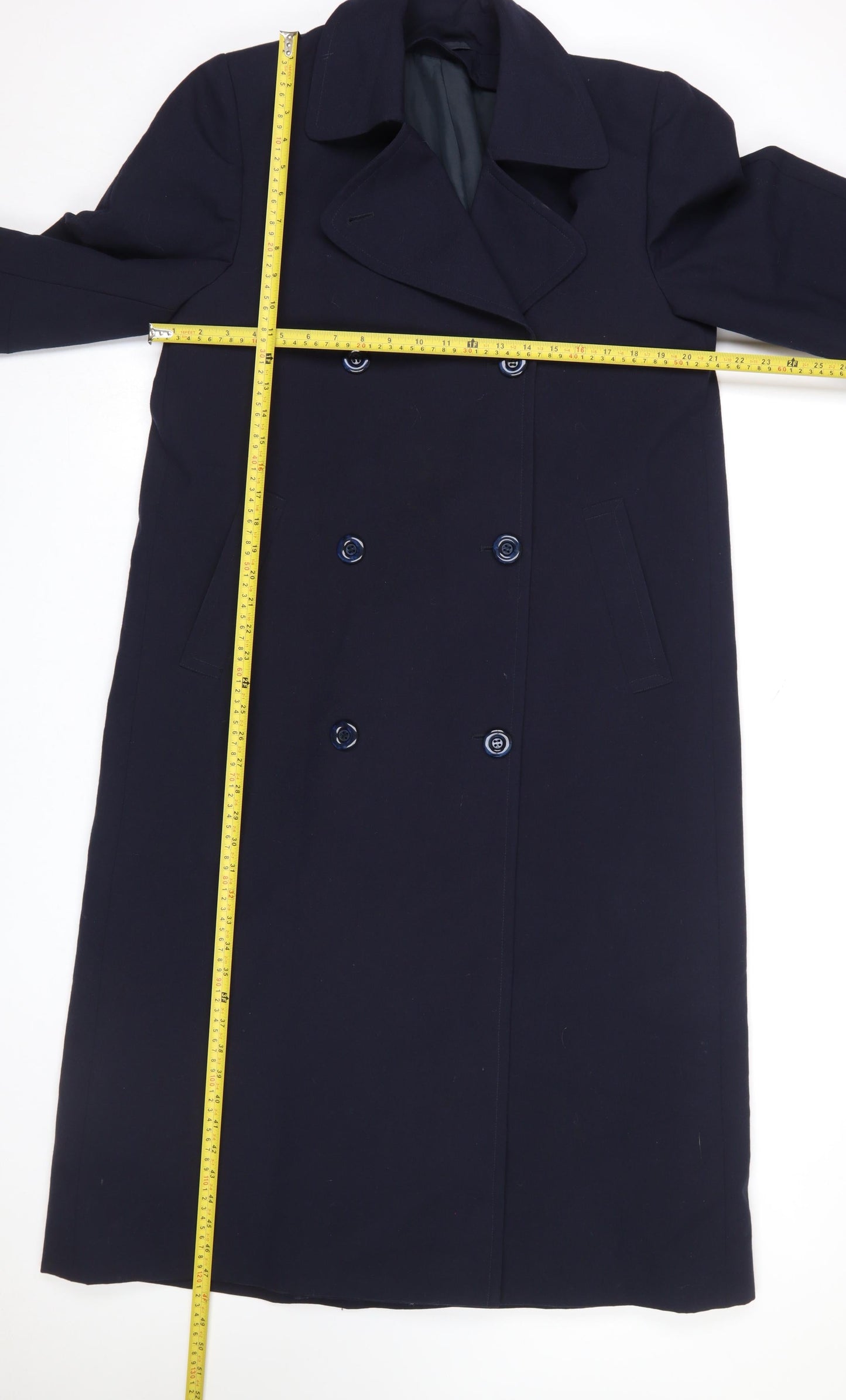Wensum Women's Blue Wool Blend Long Overcoat Size 12 Classic Style